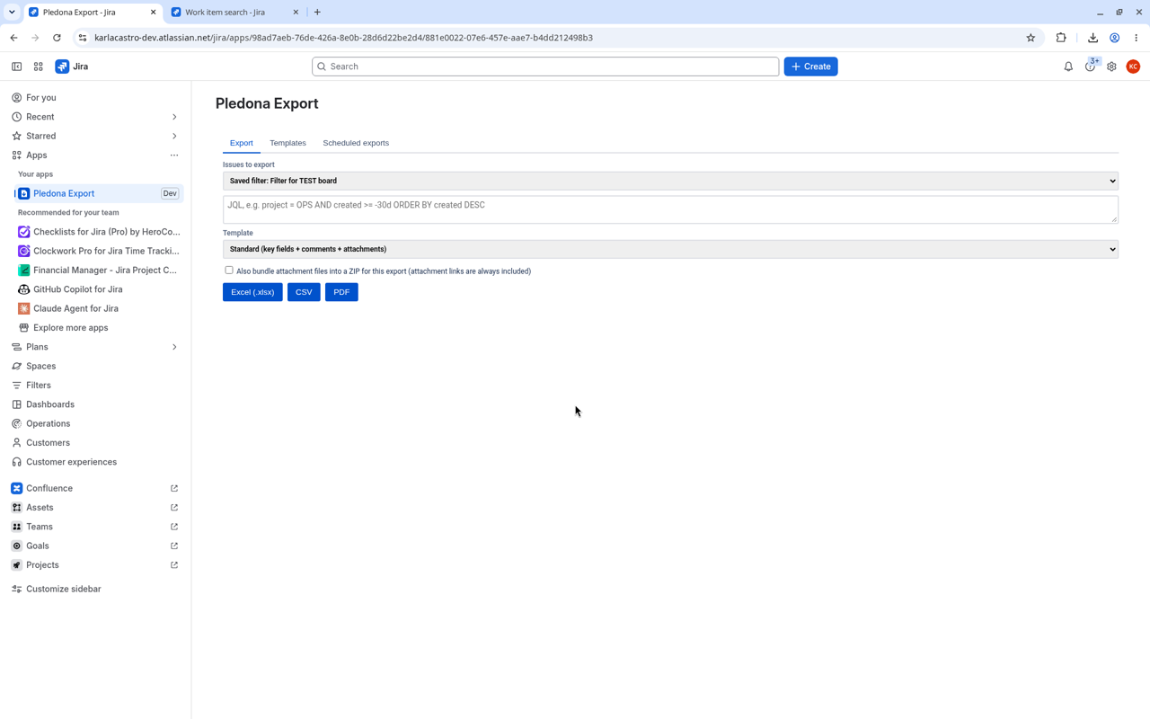 Exporting a saved filter with a template
